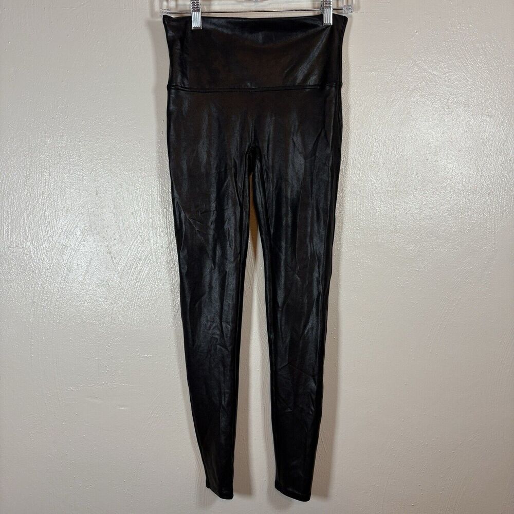 SPANX Women’s Faux Leather Leggings High Rise Black #20136R Sz L Lifting